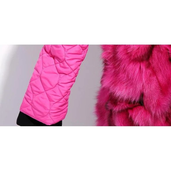 NEW POMKIN ROSE PINK FOX FUR BLACK WINTER COAT PARKA SIZE S SMALL 0/2 - Picture 5 of 12